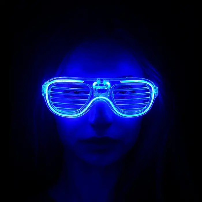 Mavi Led Işıklı Parti Gözlüğü - Neon Glow Şerit Gözlük 3 Modlu