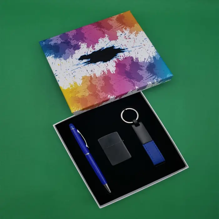 Mavi Renkli Kalem Çakmak ve Anahtarlık Set