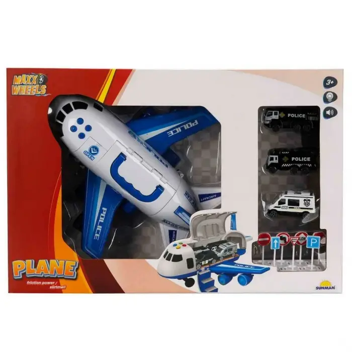 Maxx Wheels Sesli ve Işıklı Sürtmeli Polis Uçağı