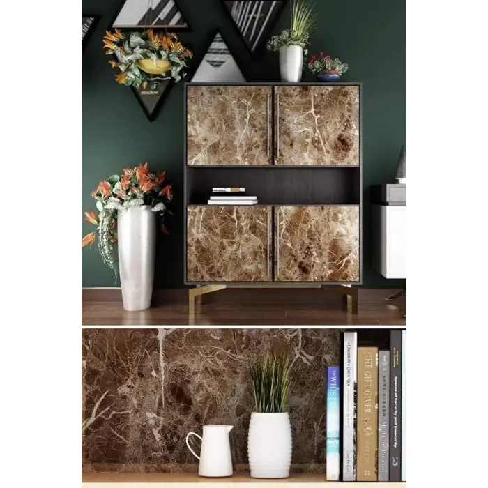 Mermer Desenli Masa Tezgah Mutfak Su Geçirmez Yapışkanlı Folyo Sticker Kahverengi 5x0,6m