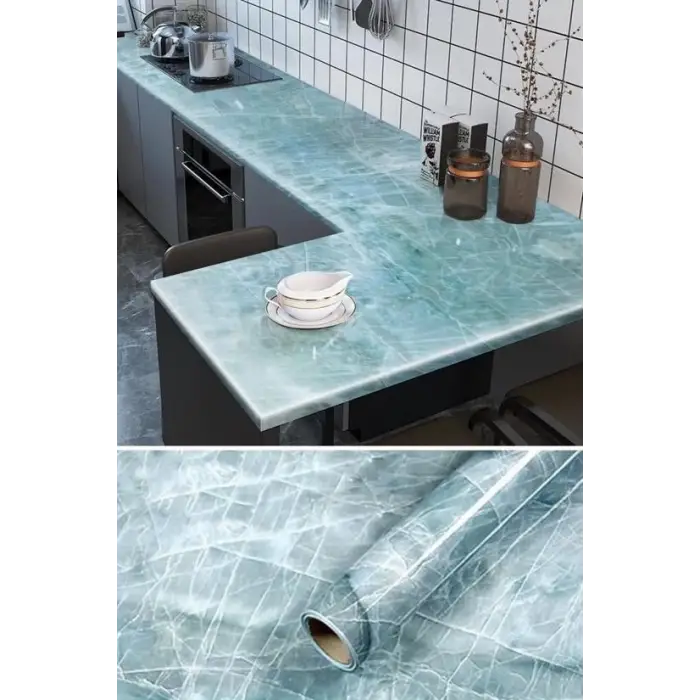 Mermer Desenli Masa Tezgah Mutfak Su Geçirmez Yapışkanlı Folyo Sticker Mavi 5x0,6m
