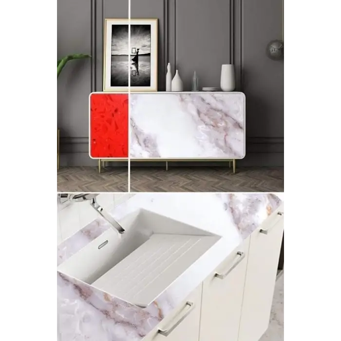 Mermer Desenli Masa Tezgah Mutfak Su Geçirmez Yapışkanlı Folyo Sticker Sarı 5x0,6m