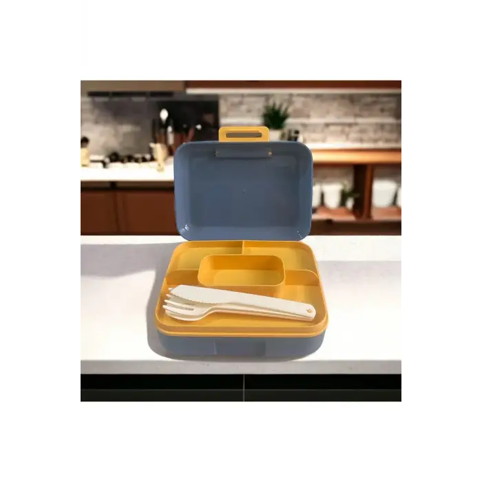 Meyve Suyu Bölmeli - Tabaklı Beslenme Kabı  Diyet Kabı -Çatal Bıçak Kaşık Dahildir (336336)