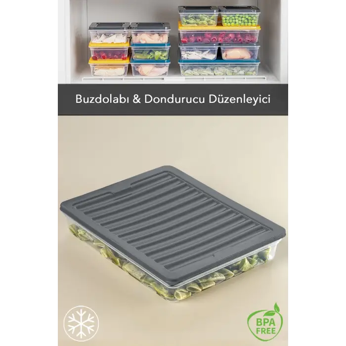 Mikrodalga Uyumlu Saklama Kabı Erzak Kabı Antrasit 1 X 2400ml