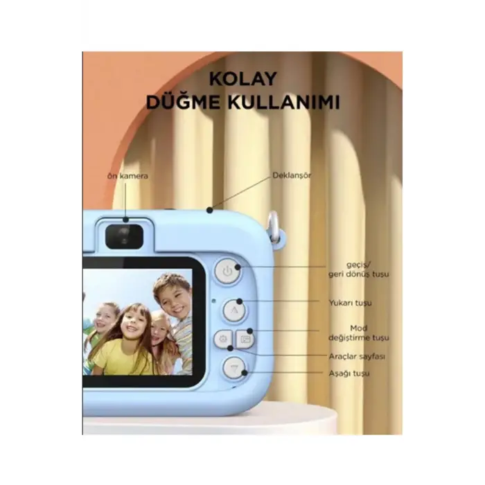 Mini 1080p Hd Çocuk Kamera Dijital Fotoğraf Makinesi 2.0 Inç Ekran 5 Adet Oyun Pembe