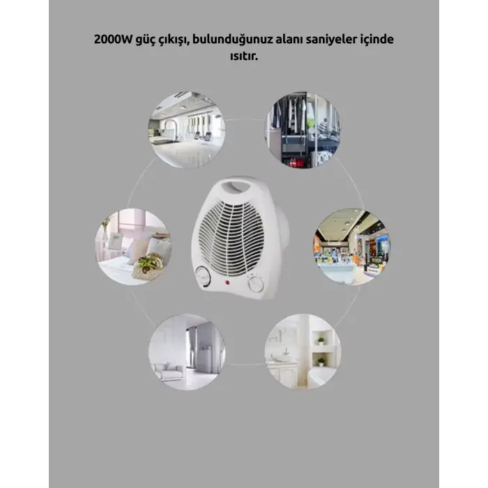 Mini Elektrikli Isıtıcı – 2000W Güç, Fanlı Isıtma, 3 Isı Modu