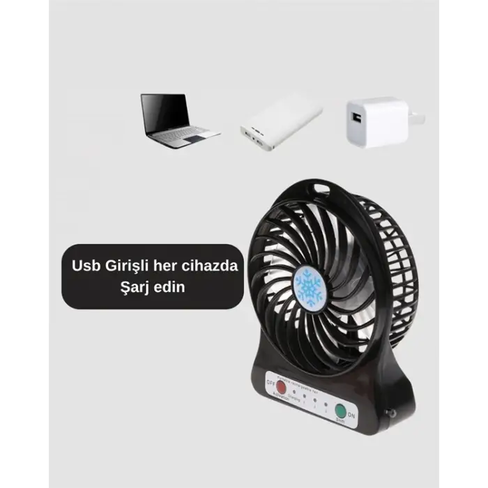 Mini Usb Fan – Şarj Edilebilir, Işıklı, 3 Kademe, Taşınabilir Masaüstü Vantilatör