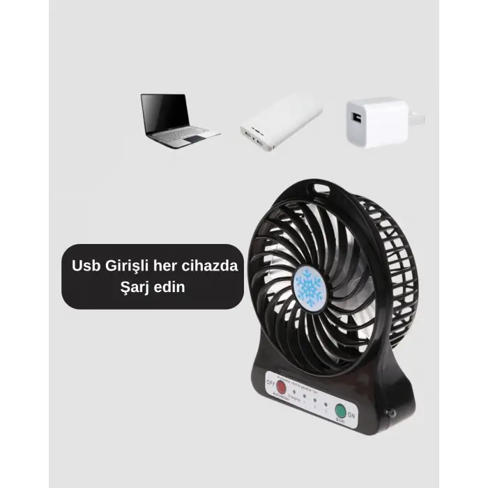 Mini USB Fan – Şarj Edilebilir, Işıklı, 3 Kademe, Taşınabilir Masaüstü Vantilatör