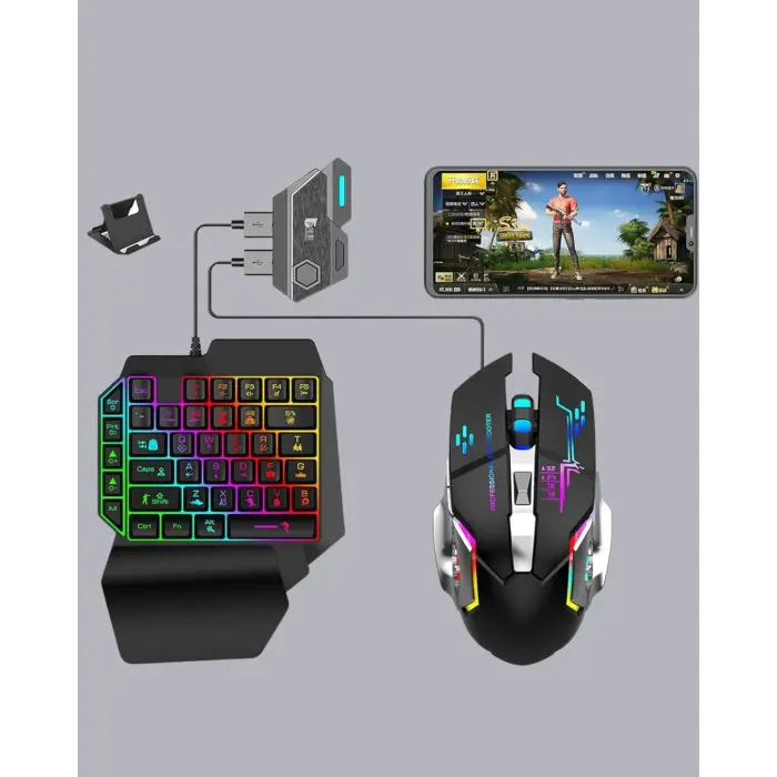 Mobil Gaming Oyun Seti 5in1 X8 Pro Çipset RGB Klavye Mouse Telefon Tutucu