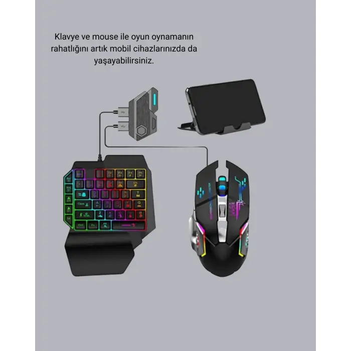 Mobil Gaming Oyun Seti 5in1 X8 Pro Çipset RGB Klavye Mouse Telefon Tutucu
