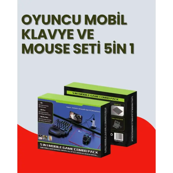 Mobil Uyumlu Klavye Mouse Seti – PUBG ve FPS Oyunları İçin 5i 1 Arada Oyun Kiti