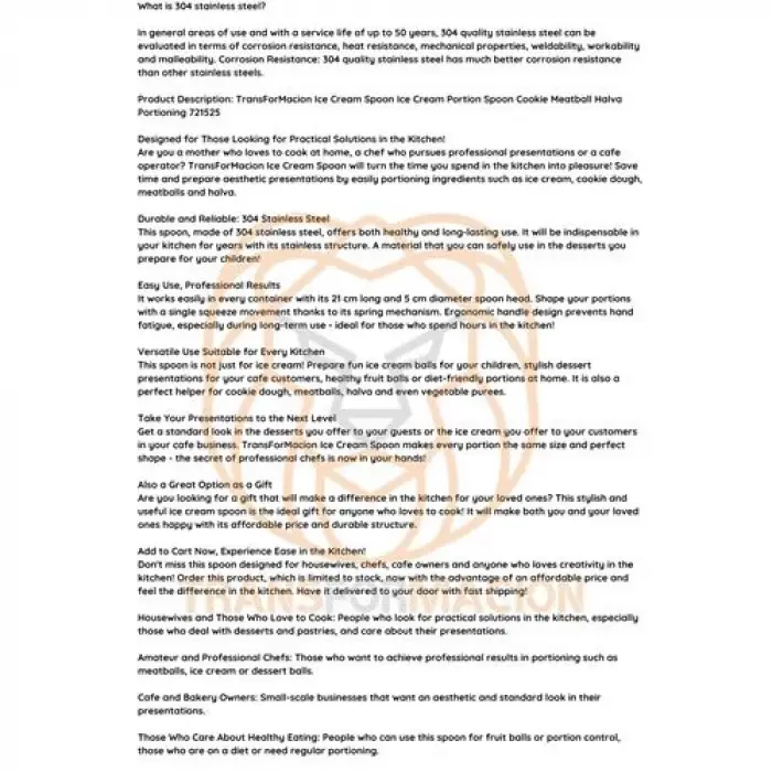 BX Dondurma Kaşığı Dondurma Porsiyo Kaşığı Kurabiye Köfte Helva Porsiyonlama