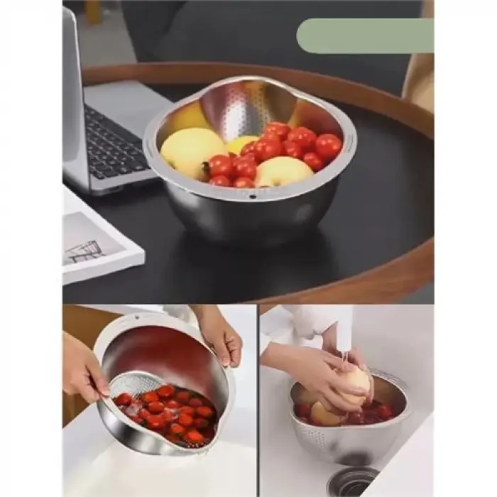 Inox Süzgeç Pirinç Makarna Salata Süzgeci 304 Paslanmaz Çelik 2 ADET