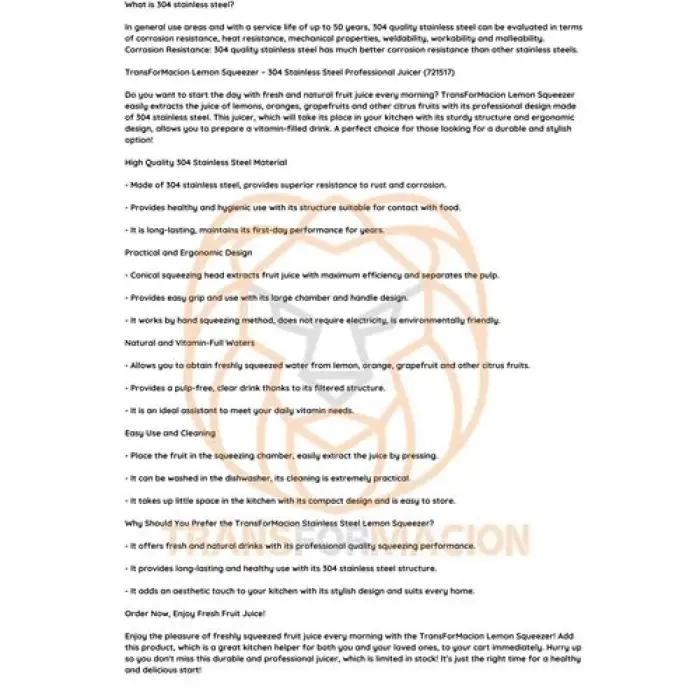 Limon Sıkacağı 304 Paslanmaz Çelik Meyve Sıkacağı  Profesyonel