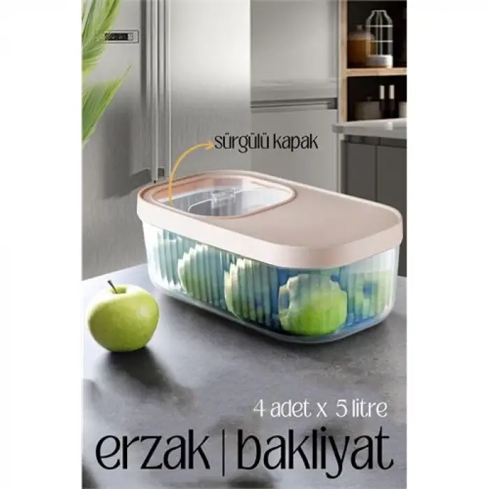 BX MultiBox Erzak Bakliyat Kutusu Sürgülü Kapak 5 Litre 4 ADET