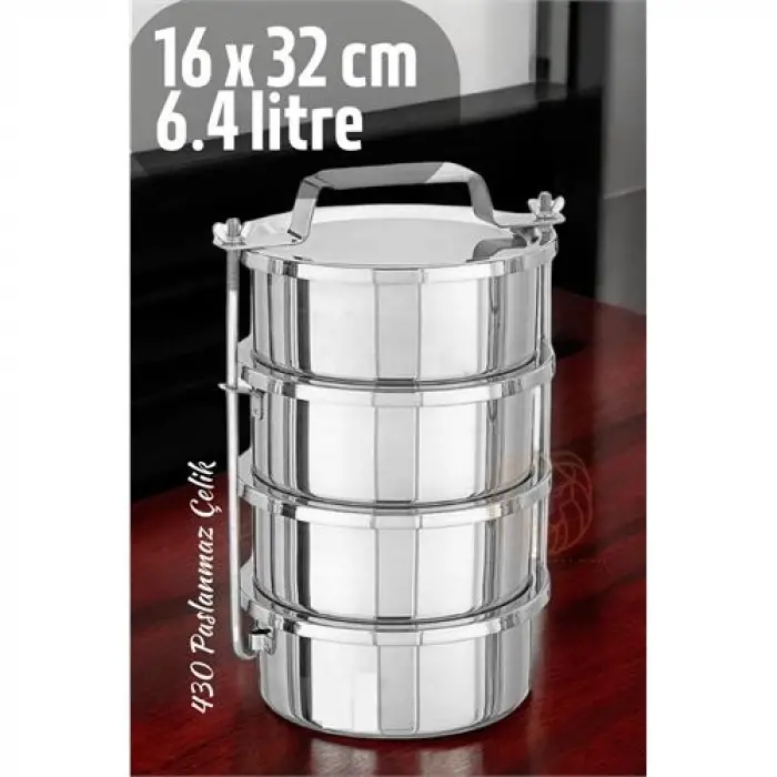 BX Sefer Tası Yemek Kabı Paslanmaz Çelik 4 Katlı 16 cm 1.6 LİTRE