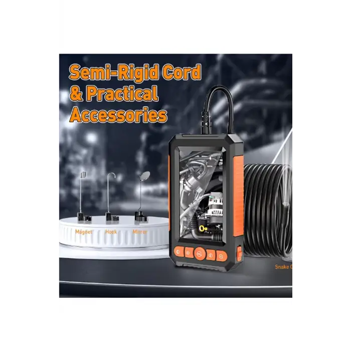 Monitörlü Çift Kameralı 10 Mt Sert Kablo Yılan Endoskop Kamera 8 Mm 4.3 Inc