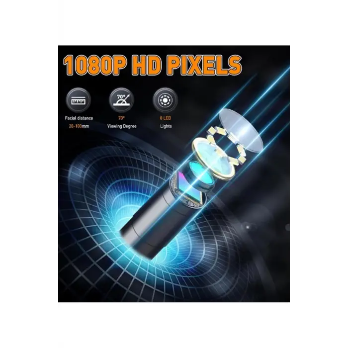 Monitörlü Çift Kameralı 10 Mt Sert Kablo Yılan Endoskop Kamera 8 Mm 4.3 Inc