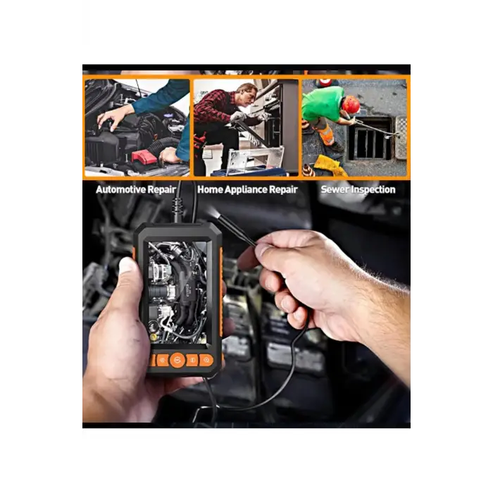 Monitörlü Çift Kameralı 10 Mt Sert Kablo Yılan Endoskop Kamera 8 Mm 4.3 Inc