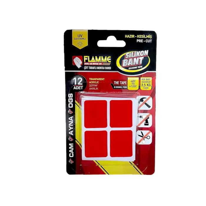 Montaj Bandı 2.5 KG - Çift Taraflı Hazır Kesilmiş Silikon Bant 12'li Montaj Bandı, Şeffaf (336336)