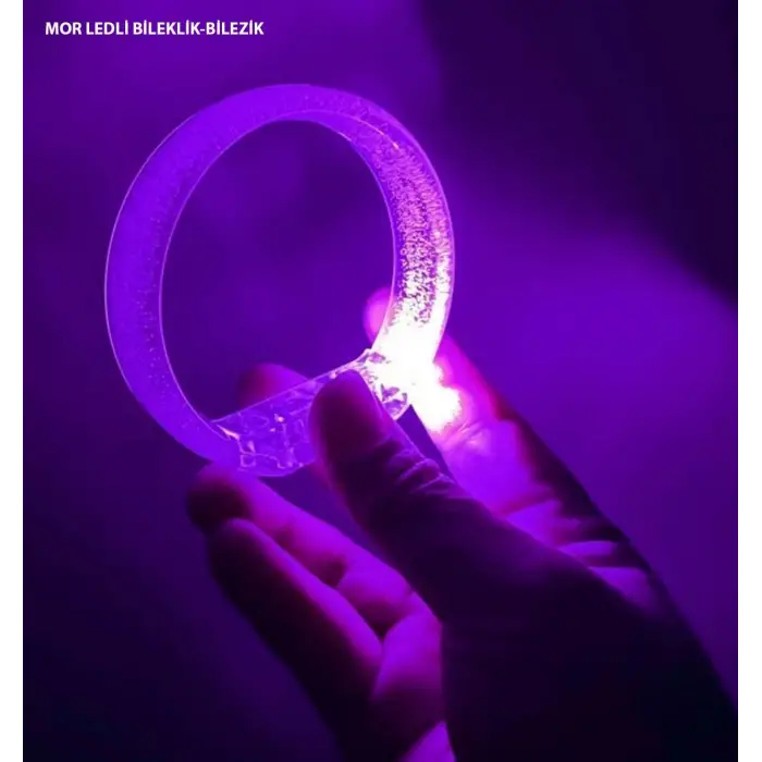 Mor Led Işıklı Baskı Yapılabilen Pilli Bileklik Bilezik 1,5 cm Genişlik