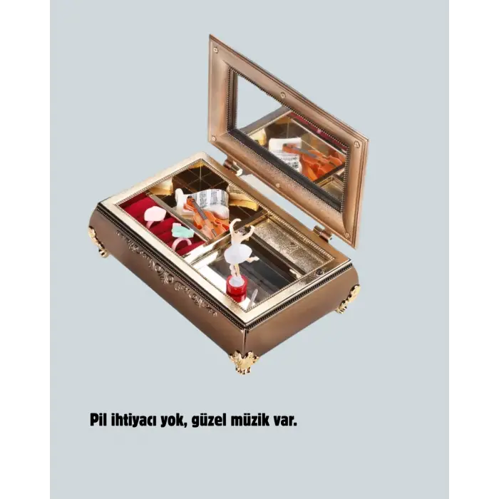 Müzikli Balerin Figürlü Takı Kutusu Piyano Desenli Dekoratif