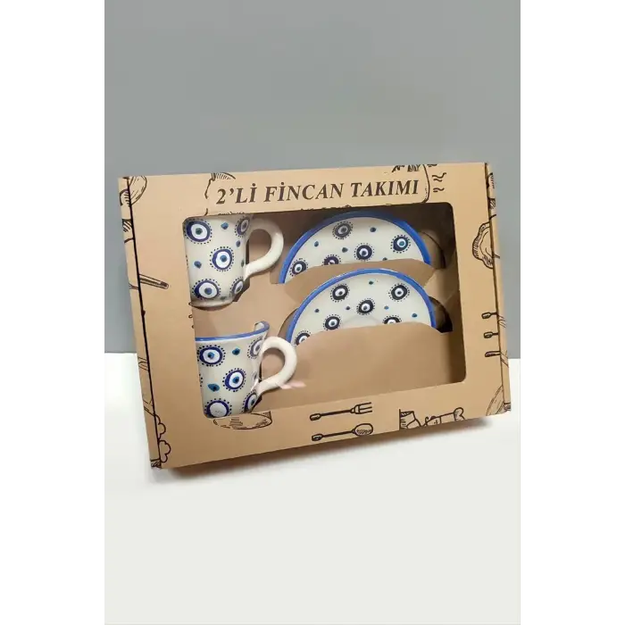 Nazar Desenli Seramik İkili Fincan Takımı