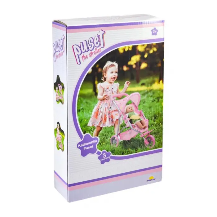 BX 9326C Çilek Desenli, 3 Tekerlekli ve Tenteli Oyuncak Puset -Sunman