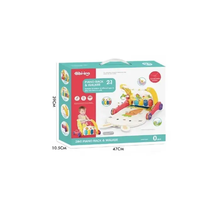 BX BIB6016- Vardem Piyanolu Bebek Yürüteci ve Tavşan Desenli Kırmızı Oyun Halısı  2 in 1