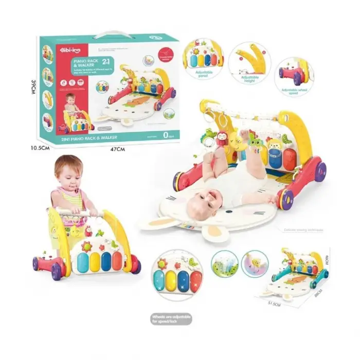 BX BIB6016- Vardem Piyanolu Bebek Yürüteci ve Tavşan Desenli Kırmızı Oyun Halısı  2 in 1