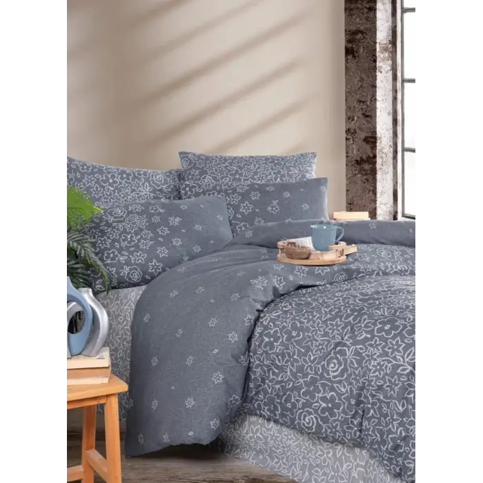 Nevresim Dünyası Ranforce Çift Kişilik Nevresim Takımı Narin Gri