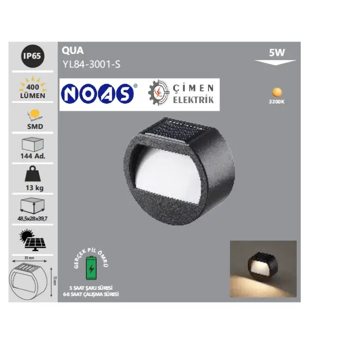 Noas YL84 3001 S 5W Qua Solar Aplik Günışığı