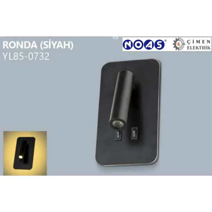 Noas YL85 0732 Siyah Kasa Ronda Led Dekoratif Aplik 3+7W 3200K Gün Işığı
