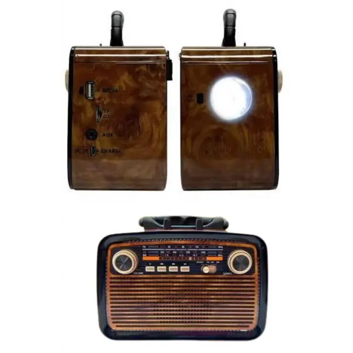 Nostalji Radyo Bluetooth Hoparlör USB-SD Kart Giriş Led Fener Işıklı Bataryalı Pilli