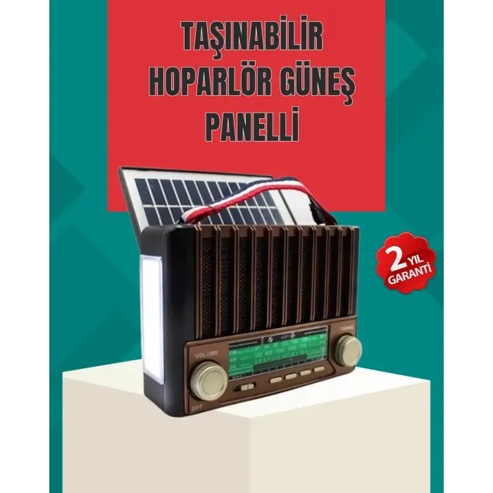 Nostaljik Tasarımlı Solar Şarjlı Radyo AM FM SW ve Bluetooth
