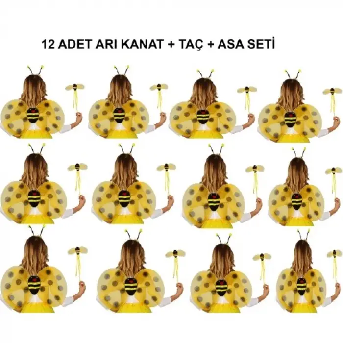 Okul Gösterileri için Arı Seti 12 Adet - Taç, Kanat, Asa