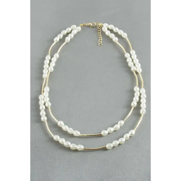 Oval İnci İkili Kolye