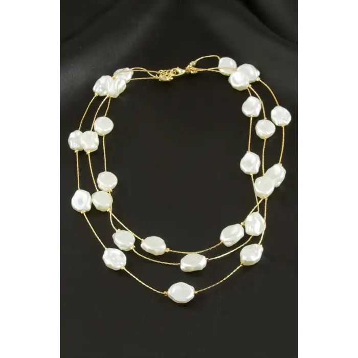 Oval İnci Üçlü Kolye