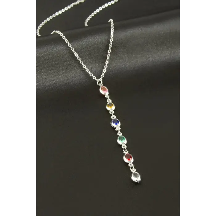 Oval Kristal Taşlı Y Kolye