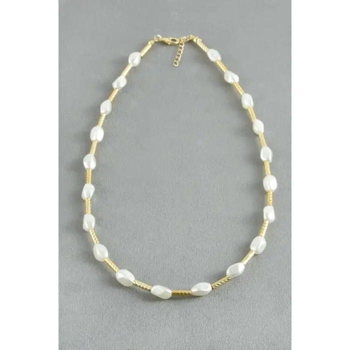 Oval Metal İnci Kolye