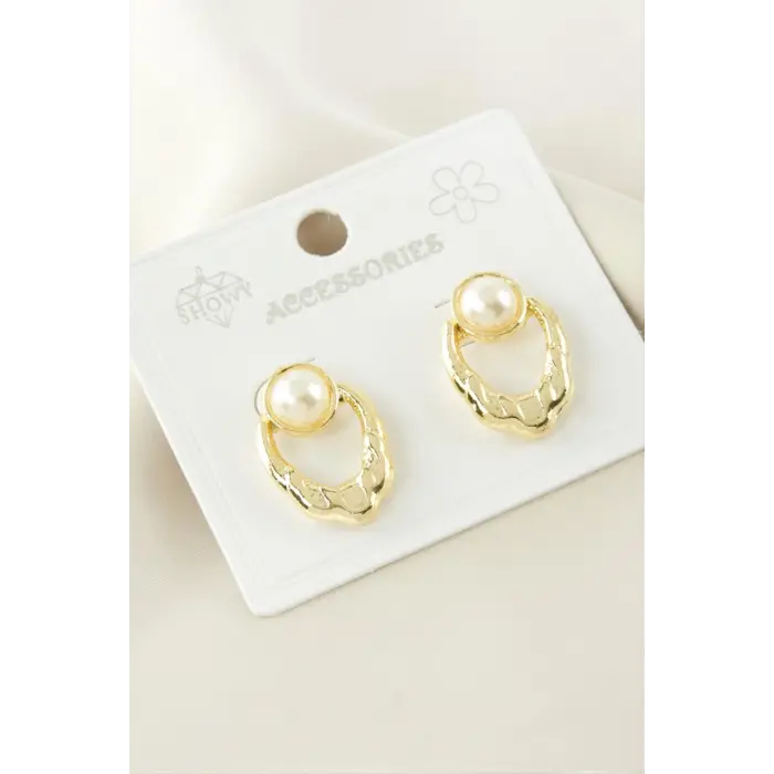 Oval Metal İnci Küpe