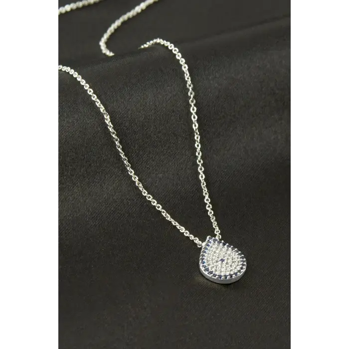 Oval Nazar Zirkon Taşlı Kolye