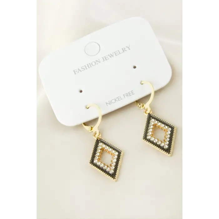 Oval Taşlı Metal Küpe