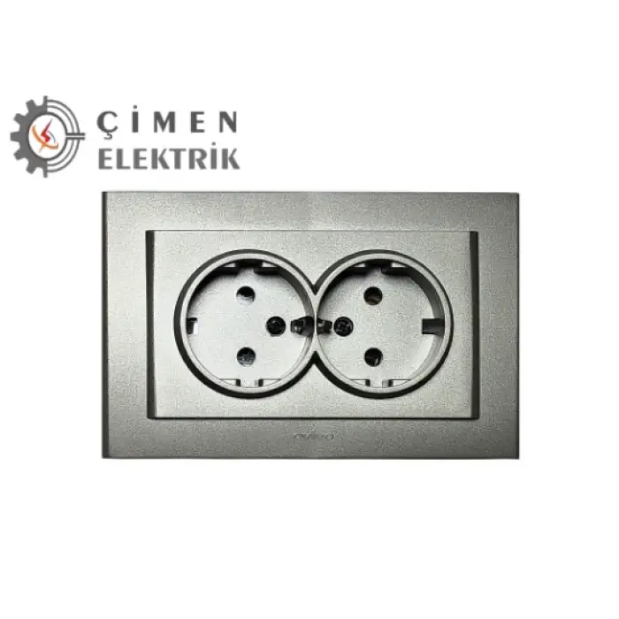 Antrasit İkili Topraklı Priz Çerçeveli - Priz ve Anahtar İçin Uyumlu Çerçeve