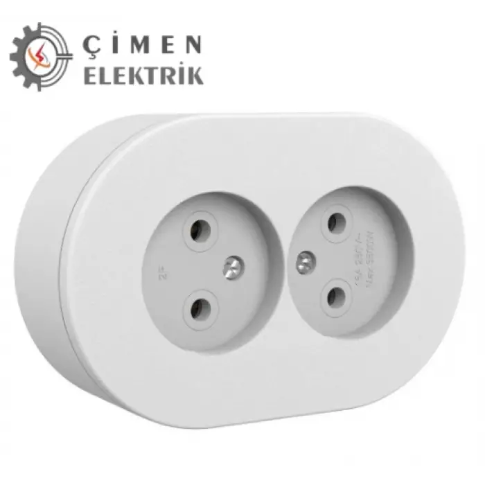 Beyaz İkili Topraklı Priz Sıva Üstü