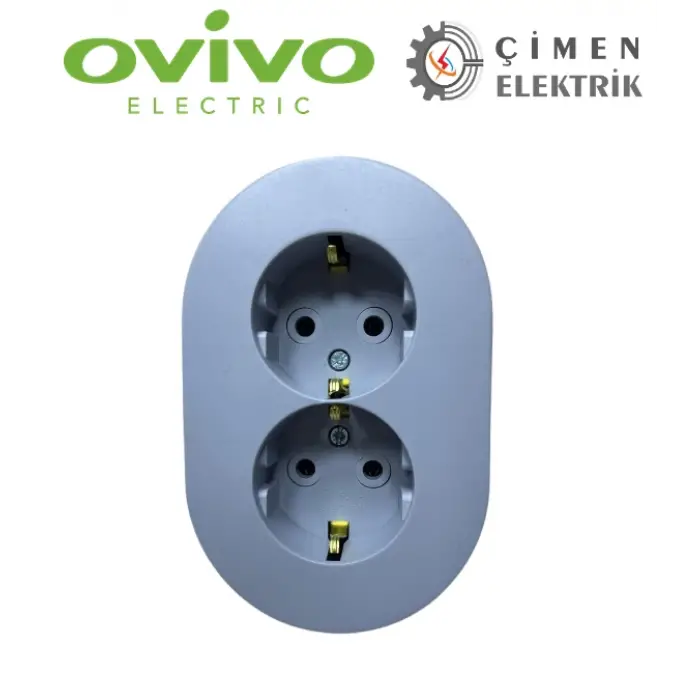Gri İkili Topraklı Priz Sıva Üstü