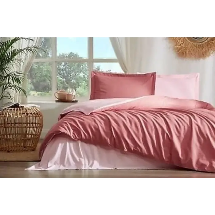 Özdilek Çift Kişilik Ranforce Nevresim Takımı Colourist Koyu Mercan Açık Mercan