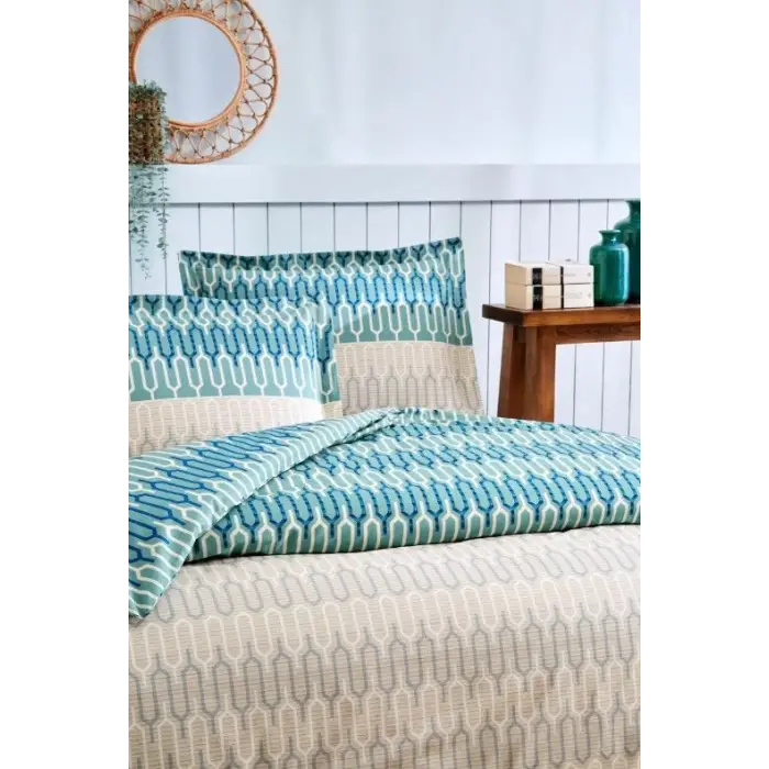 Özdilek Çift Kişilik Ranforce Nevresim Takımı Flame Stitch Mavi