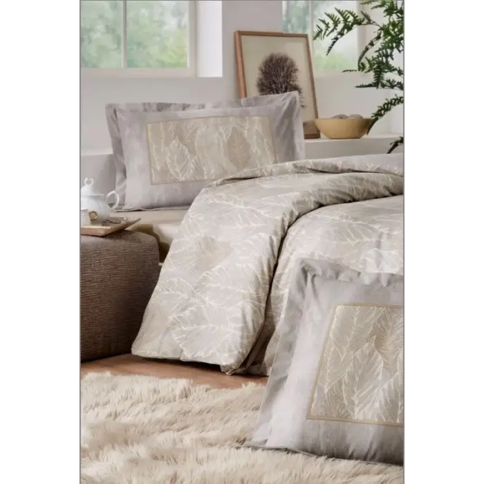 Özdilek Çift Kişilik Ranforce Nevresim Takımı Folha De Ouro Bej