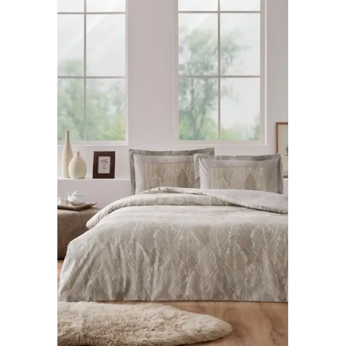 Özdilek Çift Kişilik Ranforce Nevresim Takımı Folha De Ouro Bej